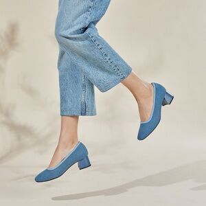 VIVAIA Melody Square-Toe Chunky Heels in Denim Blue